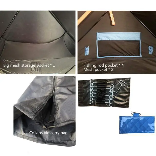 Alt view image 6 of 6 - 6 Person Portable Ice Fishing Shelter with 2 Big Doors-Diamond Door Guard System Ice Fishing Camping Tent