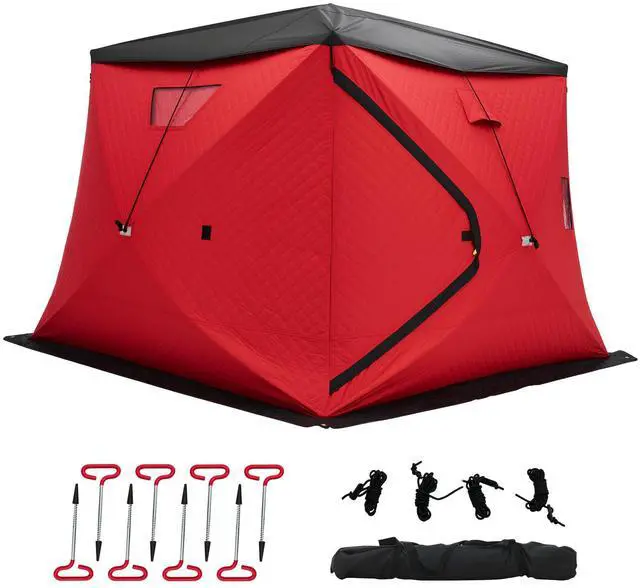 Main image of Insulated Pop-Up Ice Fishing Tent, 4-5 Person Ice Shanty with 3-Layer Oxford Fabric, Waterproof Rain Cover, Chimney Vent, Anchors, Ropes, Carry Bag, Insulated and Warm Large Fishing Area