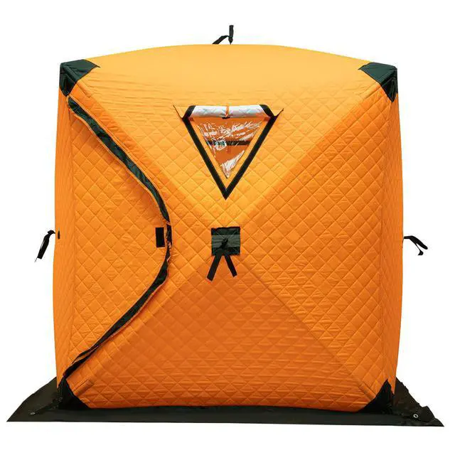 Alt view image 2 of 7 - Pop-Up Ice Fishing Tent,1 to 2 Persons Portable Hub-Style Shelter with Waterproof Oxford Fabric, Includes Anchors, Ropes & Carry Bag,Insulated Ice Shanty House for Winter Fishing