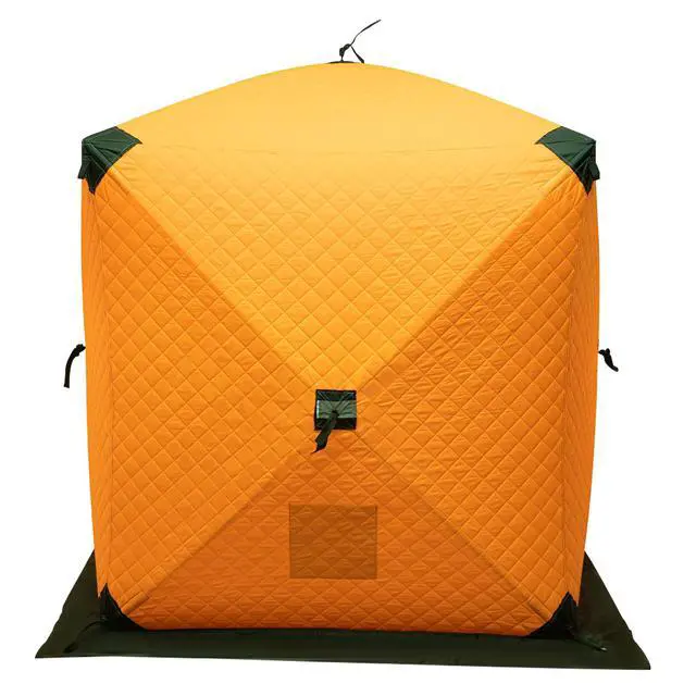 Alt view image 3 of 7 - Pop-Up Ice Fishing Tent,1 to 2 Persons Portable Hub-Style Shelter with Waterproof Oxford Fabric, Includes Anchors, Ropes & Carry Bag,Insulated Ice Shanty House for Winter Fishing