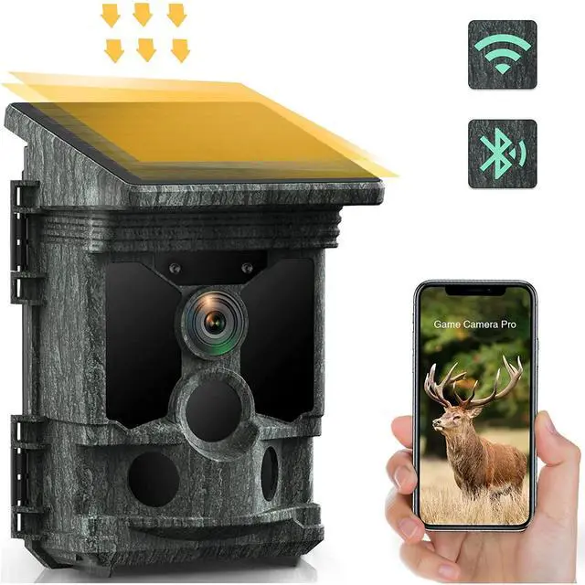 Main image of Solar Trail Camera 36MP 4K 30FPS, Bluetooth WiFi Trail Camera 0.1s Trigger Time with 120° Detection Angle Night Vision Motion Activated IP66 Waterproof for Wildlife Monitoring, Black