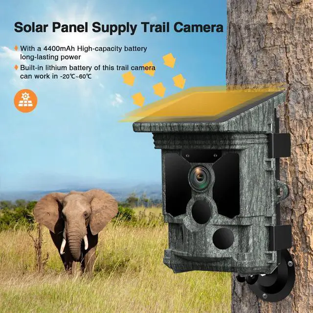 Alt view image 2 of 2 - Solar Trail Camera 36MP 4K 30FPS, Bluetooth WiFi Trail Camera 0.1s Trigger Time with 120° Detection Angle Night Vision Motion Activated IP66 Waterproof for Wildlife Monitoring, Black