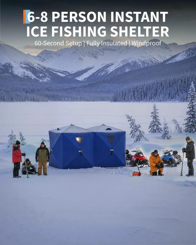Alt view image 5 of 6 - Pop-Up Ice Fishing Tent for 3-4 Persons | Windproof & Warm Winter Shelter with Insulated Oxford Fabric | Portable Hub-Style Design Includes 6 Anchors, Ropes & Carry Bag