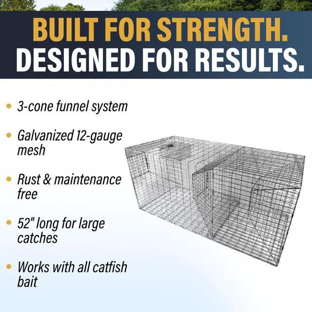 Alt view image 4 of 7 - Catfish Trap 20"x54" Galvanized Wire Fishing Trap with Dual Entry & Built-in Bait Box Durable, Maintenance-Free Design