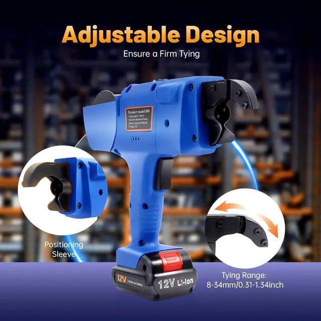 Alt view image 2 of 2 - 8-34mm Rebar Tying Machine, Automatic Rebar Tier Tying Machine with Pliers + 2 x Batteries Rechargeable Handheld Steel Bar Rod Tying Binding Tool for Steel Bar Rod Tying Binding (Blue)
