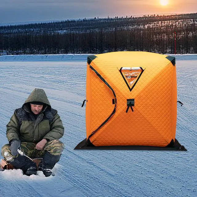 Alt view image 2 of 2 - Bepritm Portable Pop-Up Ice Fishing Shelter, Insulated Ice Fishing Tent w/Ice Anchors & Windproof Ropes & Handbag, Freestanding Thermal ICES Fishing Tent for 1-2 Man