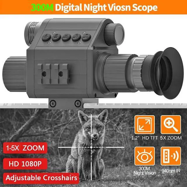 Alt view image 2 of 6 - Night Vision Rifle Scope Night Vision Instrument 5X Digital Magnification 1080P Camera 940nm Infrared Telescope with 50mm Large Aperture Lens ForOutdoor Night Hunting,Camping,Fishing