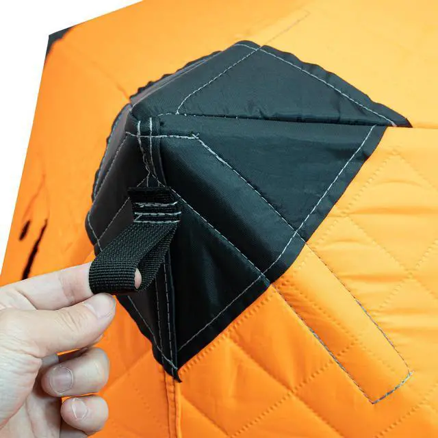 Alt view image 6 of 7 - Pop-Up Ice Fishing Tent,1 to 2 Persons Portable Hub-Style Shelter with Waterproof Oxford Fabric, Includes Anchors, Ropes & Carry Bag,Insulated Ice Shanty House for Winter Fishing
