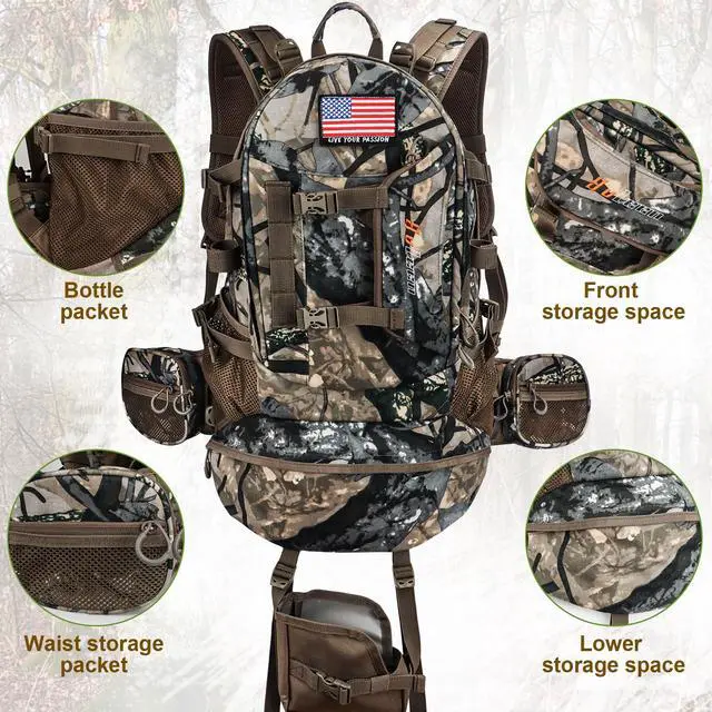 Alt view image 3 of 6 - Hunting Backpack, Durable Camo Hunting Packs for Men, Large Capacity Hunting Day Pack for Rifle Bow Gun