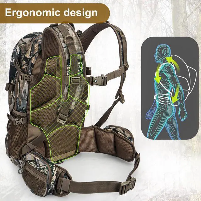 Alt view image 4 of 6 - Hunting Backpack, Durable Camo Hunting Packs for Men, Large Capacity Hunting Day Pack for Rifle Bow Gun