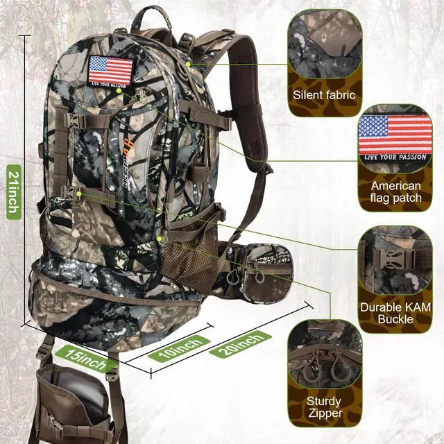 Alt view image 2 of 6 - Hunting Backpack, Durable Camo Hunting Packs for Men, Large Capacity Hunting Day Pack for Rifle Bow Gun