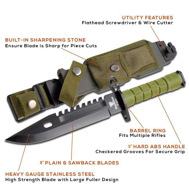 Alt view image 2 of 7 - Fixed Blade Survival Knife, 13-Inch Overall (Green)