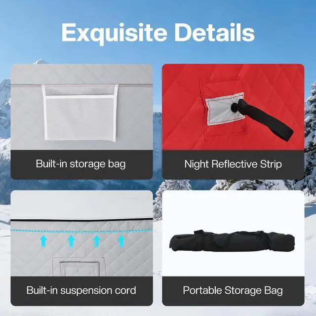 Alt view image 6 of 7 - Insulated Pop-Up Ice Fishing Tent, 4-5 Person Ice Shanty with 3-Layer Oxford Fabric, Waterproof Rain Cover, Chimney Vent, Anchors, Ropes, Carry Bag, Insulated and Warm Large Fishing Area