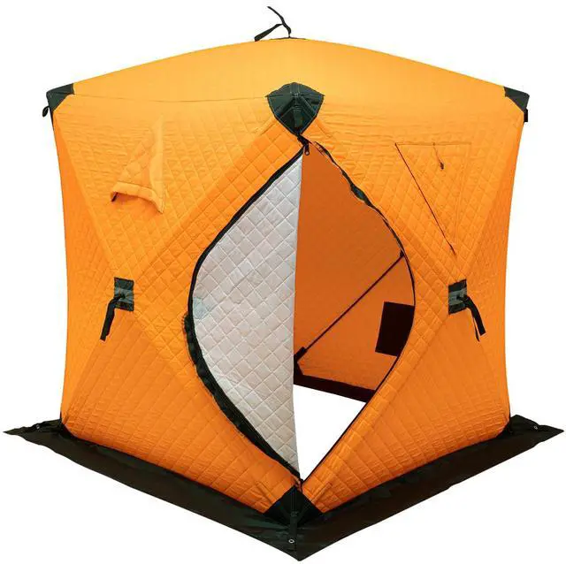 Main image of Pop-Up Ice Fishing Tent,1 to 2 Persons Portable Hub-Style Shelter with Waterproof Oxford Fabric, Includes Anchors, Ropes & Carry Bag,Insulated Ice Shanty House for Winter Fishing
