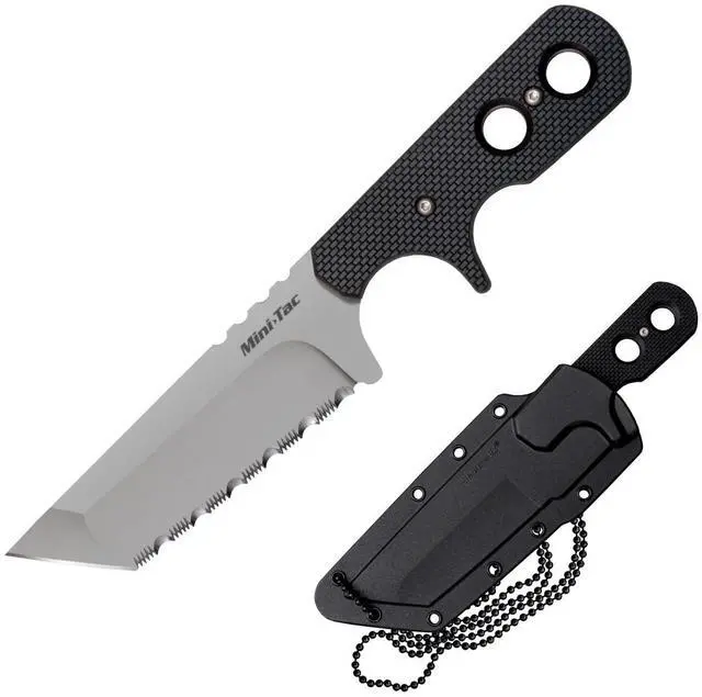 Main image of Mini Tac Tanto 3.75" AUS8A Razor-Sharp Blade 3" Griv-Ex Handle Tactical Fixed Blade Neck Knife w/Secure-Ex Sheath