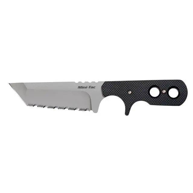 Alt view image 2 of 5 - Mini Tac Tanto 3.75" AUS8A Razor-Sharp Blade 3" Griv-Ex Handle Tactical Fixed Blade Neck Knife w/Secure-Ex Sheath