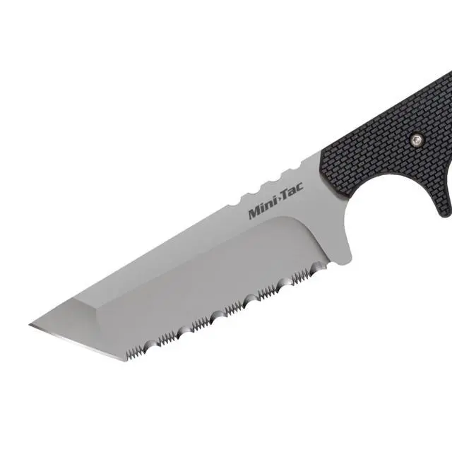 Alt view image 3 of 5 - Mini Tac Tanto 3.75" AUS8A Razor-Sharp Blade 3" Griv-Ex Handle Tactical Fixed Blade Neck Knife w/Secure-Ex Sheath