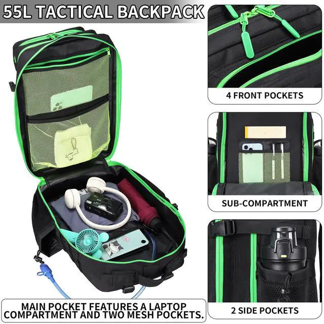 Alt view image 2 of 7 - 55L Tactical Backpack Heavy Duty Military Rucksack Molle Backpack 3 Day Assault Pack for Work Outdoors