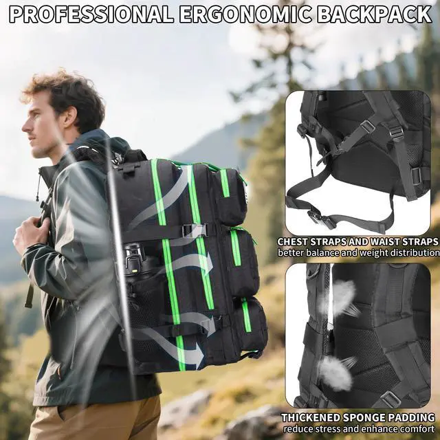 Alt view image 4 of 7 - 55L Tactical Backpack Heavy Duty Military Rucksack Molle Backpack 3 Day Assault Pack for Work Outdoors
