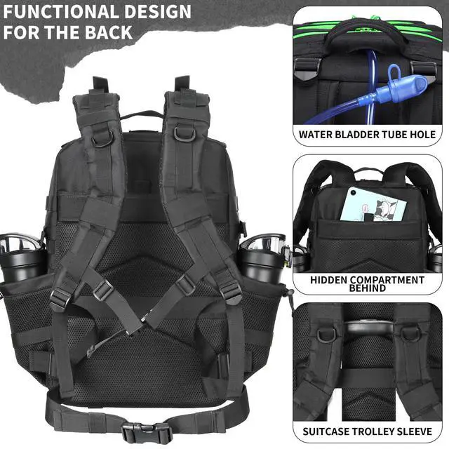 Alt view image 3 of 7 - 55L Tactical Backpack Heavy Duty Military Rucksack Molle Backpack 3 Day Assault Pack for Work Outdoors