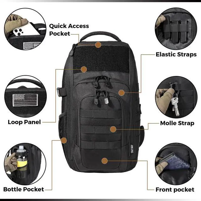 Alt view image 3 of 7 - DBTAC Tactical Personal Defense EDC Bags & Packs | 10L Military Shoulder Backpack with Sling for Concealed Carry, Range, Travel, Hiking, Outdoor Sports (Charcoal Camo)