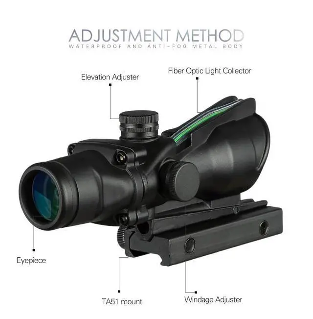 Alt view image 5 of 5 - 4X32 Hunting Riflescope Real Fiber Optics Grenn Red Dot Illuminated Etched Reticle Tactical Optical Sight