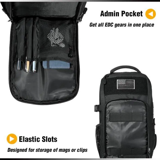 Alt view image 4 of 5 - DBTAC Tactical Personal Defense EDC Bags & Packs | 10L Military Shoulder Backpack with Sling for Concealed Carry, Range, Travel, Hiking, Outdoor Sports (Black)