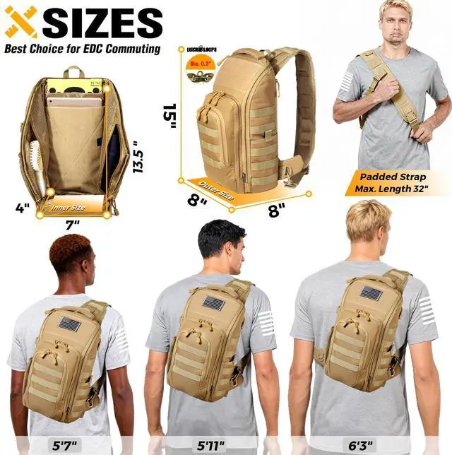 Main image of DBTAC Tactical Personal Defense EDC Bags & Packs | 10L Military Shoulder Backpack with Sling for Concealed Carry, Range, Travel, Hiking, Outdoor Sports (Brown)
