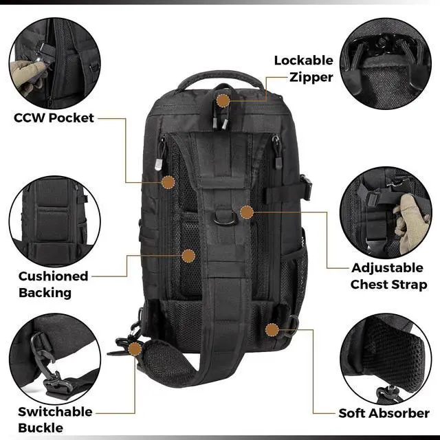 Alt view image 4 of 7 - DBTAC Tactical Personal Defense EDC Bags & Packs | 10L Military Shoulder Backpack with Sling for Concealed Carry, Range, Travel, Hiking, Outdoor Sports (Charcoal Camo)