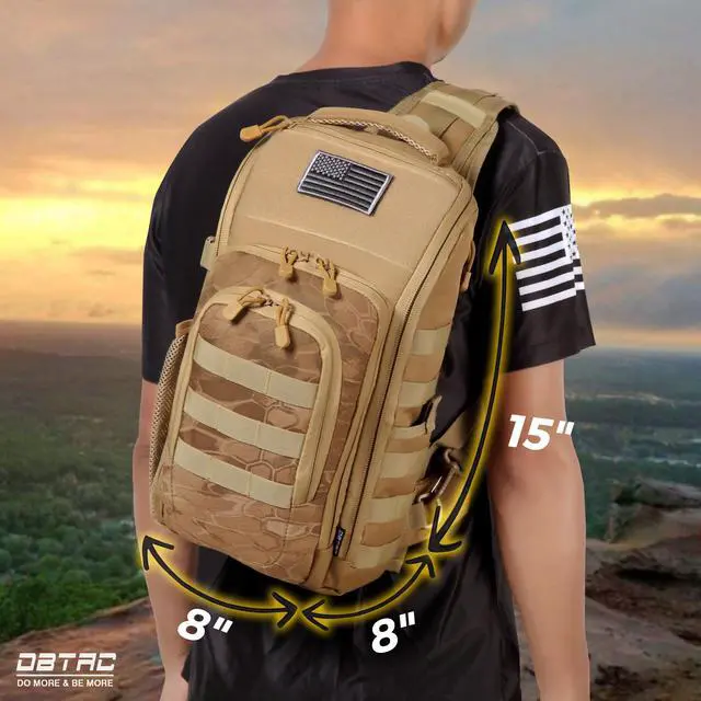 Alt view image 7 of 7 - DBTAC Tactical Personal Defense EDC Bags & Packs | 10L Military Shoulder Backpack with Sling for Concealed Carry, Range, Travel, Hiking, Outdoor Sports (Brown Apatite)