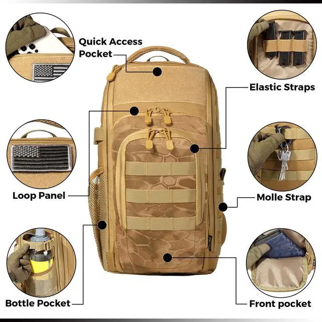 Alt view image 3 of 7 - DBTAC Tactical Personal Defense EDC Bags & Packs | 10L Military Shoulder Backpack with Sling for Concealed Carry, Range, Travel, Hiking, Outdoor Sports (Brown Apatite)