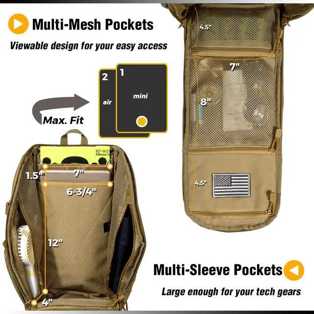 Alt view image 3 of 3 - DBTAC Tactical Personal Defense EDC Bags & Packs | 10L Military Shoulder Backpack with Sling for Concealed Carry, Range, Travel, Hiking, Outdoor Sports (Brown)