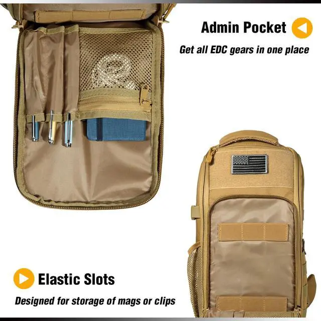Alt view image 5 of 7 - DBTAC Tactical Personal Defense EDC Bags & Packs | 10L Military Shoulder Backpack with Sling for Concealed Carry, Range, Travel, Hiking, Outdoor Sports (Brown Apatite)