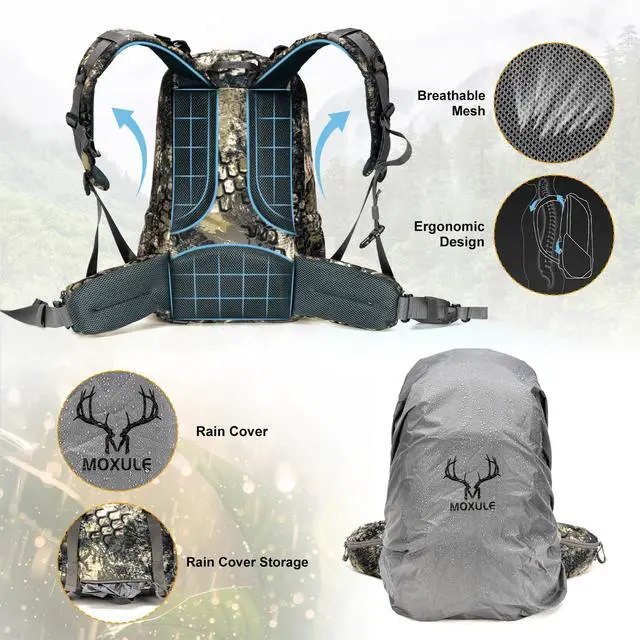 Alt view image 4 of 6 - Hunting Backpack Waterproof Pack: 25L Hunting Gear with Rain Cover,Hunting Day Pack with Rifle Bow Gun Holder (Camo)