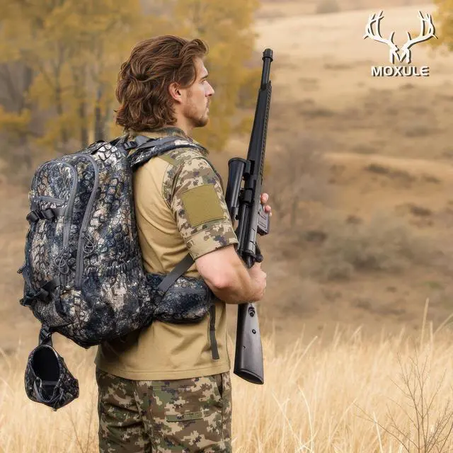 Alt view image 6 of 6 - Hunting Backpack Waterproof Pack: 25L Hunting Gear with Rain Cover,Hunting Day Pack with Rifle Bow Gun Holder (Camo)