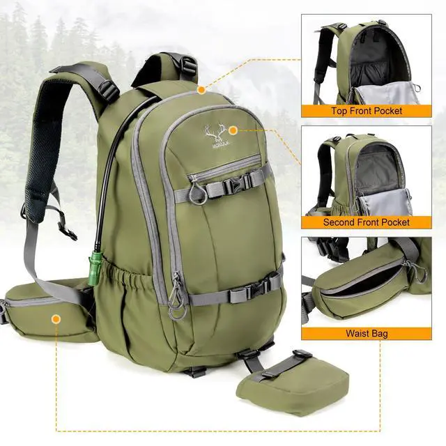 Alt view image 3 of 6 - Hunting Backpack Waterproof Pack: 25L Hunting Gear with Rain Cover,Hunting Day Pack with Rifle Bow Gun Holder (Green)
