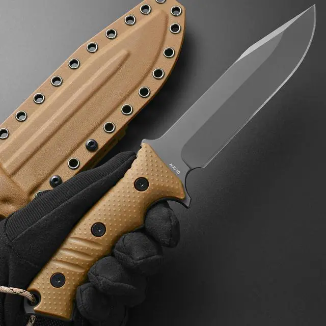 Alt view image 6 of 7 - GTK2 Fixed Blade Knife AUS-10 Steel Blade Nylon Fiberglass Handle Full Tang EDC Tool Knifes for Outdoor Camping Survival Adventure Bushcraft (brown)