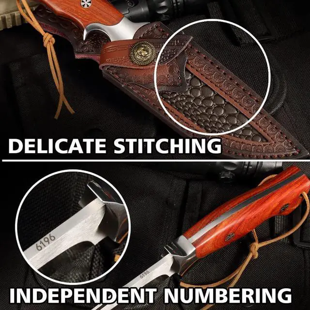 Alt view image 2 of 7 - M390 Steel Handmade Hunting Knife, Fixed Blade Full-Tang with Leather Sheath, Red Wood Non-Slip Handle - Survival, Tactical, Camping knives