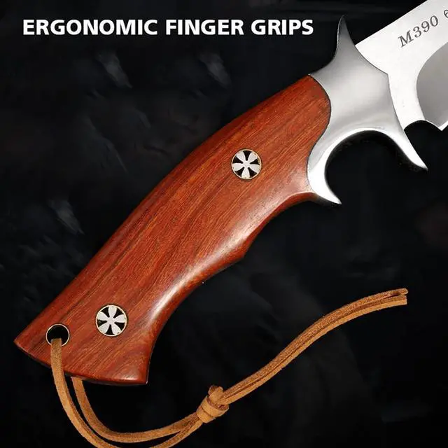 Alt view image 5 of 7 - M390 Steel Handmade Hunting Knife, Fixed Blade Full-Tang with Leather Sheath, Red Wood Non-Slip Handle - Survival, Tactical, Camping knives