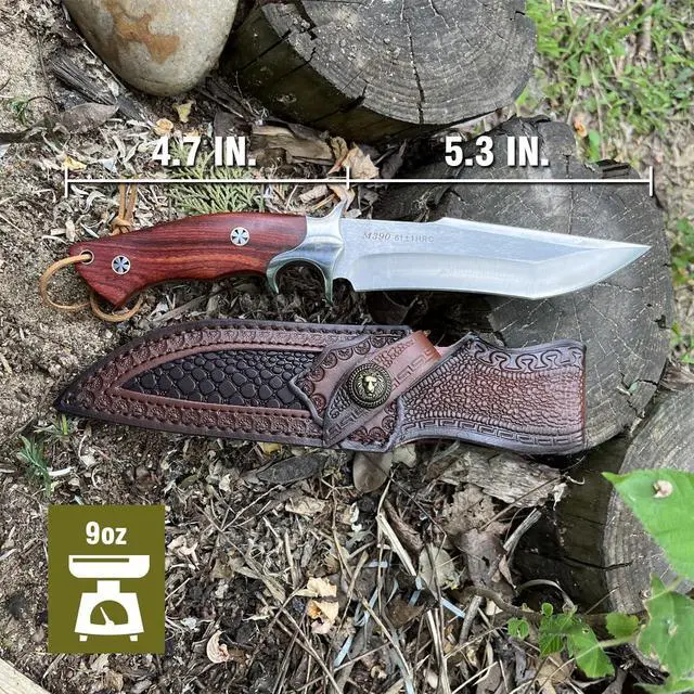 Alt view image 6 of 7 - M390 Steel Handmade Hunting Knife, Fixed Blade Full-Tang with Leather Sheath, Red Wood Non-Slip Handle - Survival, Tactical, Camping knives