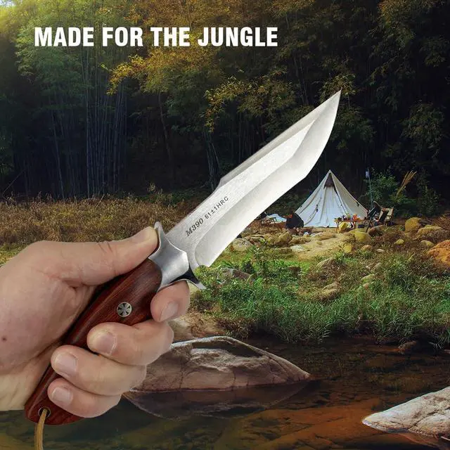 Alt view image 7 of 7 - M390 Steel Handmade Hunting Knife, Fixed Blade Full-Tang with Leather Sheath, Red Wood Non-Slip Handle - Survival, Tactical, Camping knives