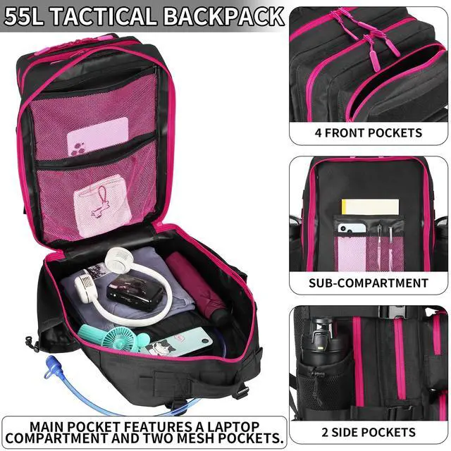 Alt view image 2 of 7 - 55L Tactical Backpack Heavy Duty Military Rucksack Molle Backpack 3 Day Assault Pack for Work Outdoors