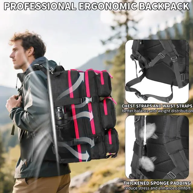 Alt view image 4 of 7 - 55L Tactical Backpack Heavy Duty Military Rucksack Molle Backpack 3 Day Assault Pack for Work Outdoors