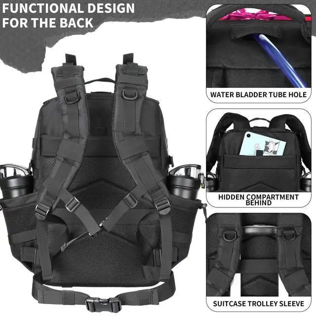 Alt view image 3 of 7 - 55L Tactical Backpack Heavy Duty Military Rucksack Molle Backpack 3 Day Assault Pack for Work Outdoors