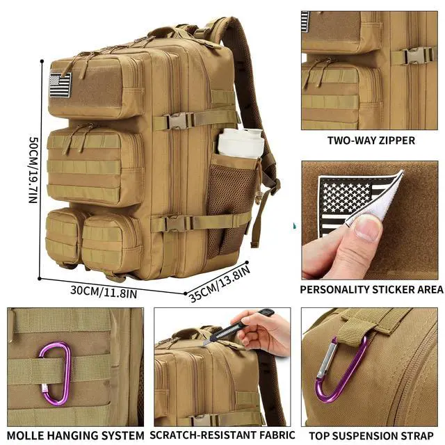 Alt view image 5 of 7 - 55L Tactical Backpack Heavy Duty Military Rucksack Molle Backpack 3 Day Assault Pack for Work Outdoors