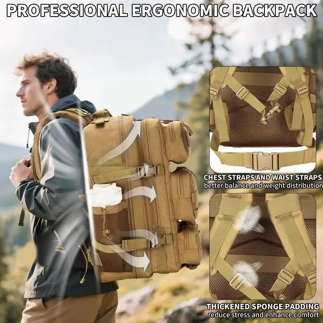 Alt view image 4 of 7 - 55L Tactical Backpack Heavy Duty Military Rucksack Molle Backpack 3 Day Assault Pack for Work Outdoors