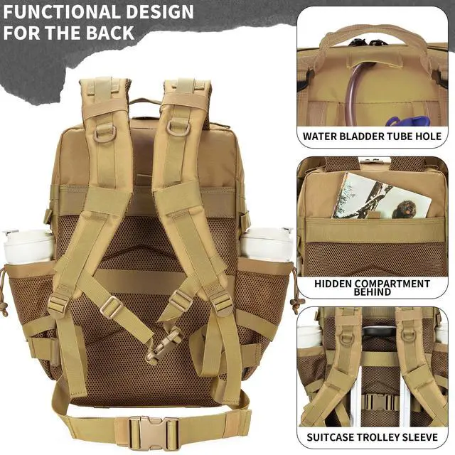 Alt view image 3 of 7 - 55L Tactical Backpack Heavy Duty Military Rucksack Molle Backpack 3 Day Assault Pack for Work Outdoors
