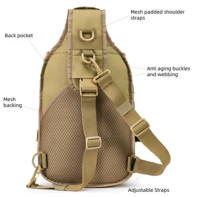 Alt view image 6 of 6 - 15L 1050D Urban Tactical Sling Bag for Men, 12 Inch Laptop, Tan | Water Resistant Heavy Duty MOLLE Crossbody One Shoulder Strap Backpack, Everyday Carry Commuting, Travel, Cycling, Motorcycle