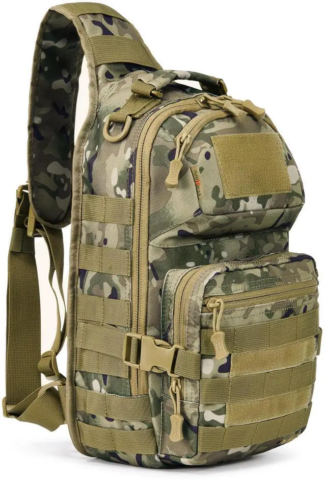 Main image of 15L 1050D Urban Tactical Sling Bag for Men, 12 Inch Laptop, Camo | Water Resistant Heavy Duty MOLLE Crossbody One Shoulder Strap Backpack, Everyday Carry Commuting, Travel, Cycling, Motorcycle