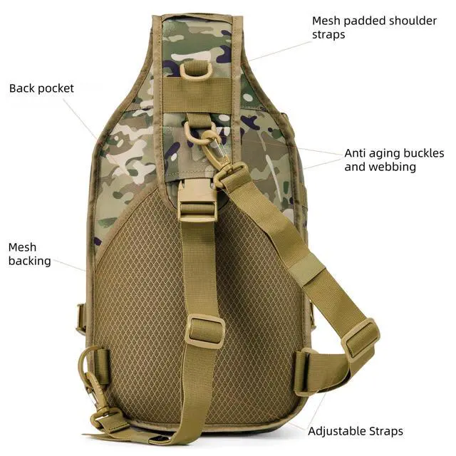 Alt view image 6 of 6 - 15L 1050D Urban Tactical Sling Bag for Men, 12 Inch Laptop, Camo | Water Resistant Heavy Duty MOLLE Crossbody One Shoulder Strap Backpack, Everyday Carry Commuting, Travel, Cycling, Motorcycle